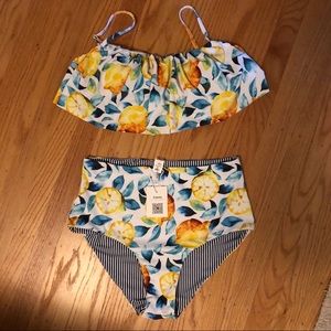 summer lemon falbala bikini set
